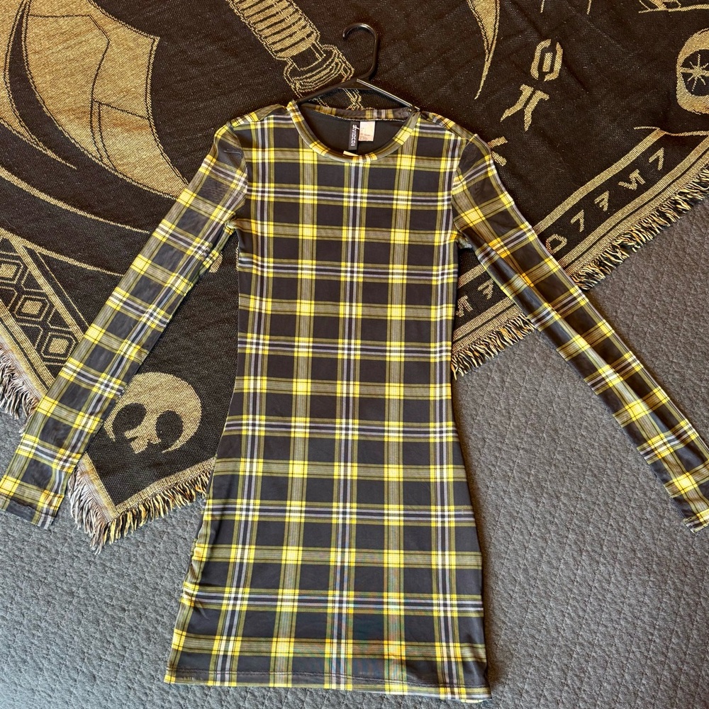 Divided Yellow and Black Plaid Mini Dress